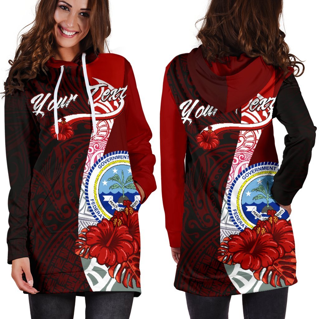 Federated States Of Micronesia Custom Personalised Hoodie Dress - Coat Of Arm With Hibiscus - Polynesian Pride
