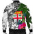 Fiji Men's Bomber Jacket White - Turtle Plumeria Banana Leaf - Polynesian Pride