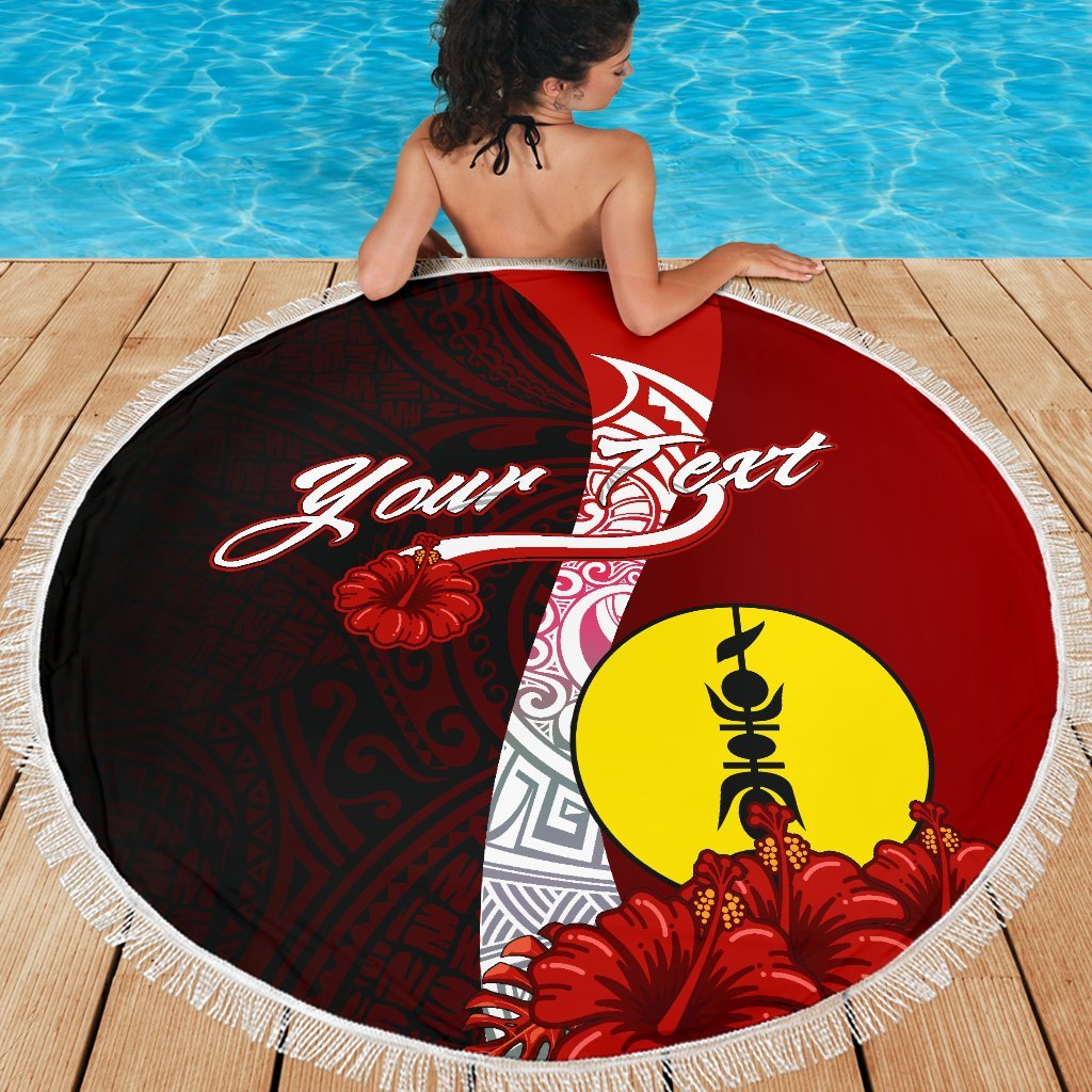 New Caledonia Polynesian Custom Personalised Beach Blanket - Coat Of Arm With Hibiscus - Polynesian Pride
