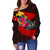 Papua New Guinea Women's Off Shoulder Sweater - Polynesian Hook And Hibiscus (Red) - Polynesian Pride