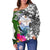 Marshall Islands Women's Off Shoulder Sweater White - Turtle Plumeria Banana Leaf Crest - Polynesian Pride