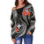 Polynesian Hawaii Women Off Shoulder Sweater - Black Plumeria - Polynesian Pride