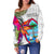 Guam Women's Off Shoulder Sweater Polynesian Hibiscus White Pattern - Polynesian Pride