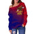 American Samoa Polynesian Women's Off Shoulder Sweater - Bald Eagle (Blue - Red) - Polynesian Pride