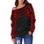 American Samoa Women's Off Shoulder Sweater - Red Tattoo 2nd Version - Polynesian Pride