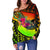 Pohnpei Women's Off Shoulder Sweater - Polynesian Hook And Hibiscus (Raggae) - Polynesian Pride