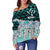 Kosrae Women's Off Shoulder Sweaters - Coconut Leaves Weave Pattern Blue - Polynesian Pride