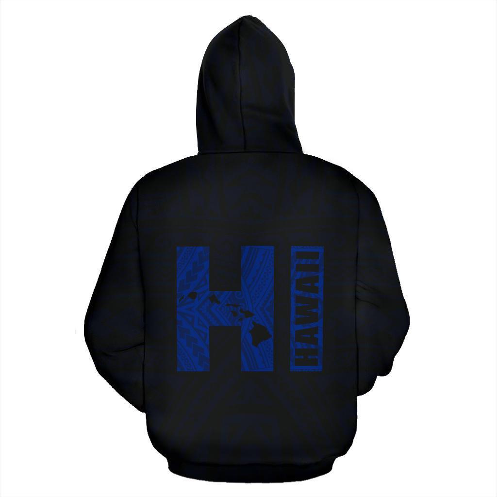 Polynesian Kakau Kanaka Map of Hawaii Hoodie Blue - Polynesian Pride