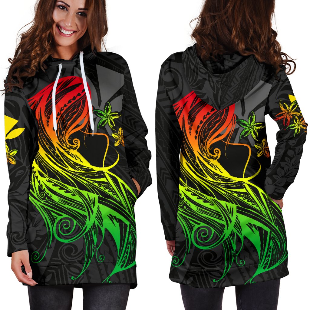 Polynesian Hawaii Women Hoodie Dress - Kanaka Maoli Girl Hair Plumeria - Polynesian Pride