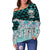 Federated States of Micronesia Women's Off Shoulder Sweaters - Coconut Leaves Weave Pattern Blue - Polynesian Pride