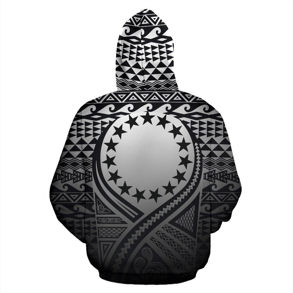 Cook Islands All Over Zip up Hoodie Lift up Black - Polynesian Pride