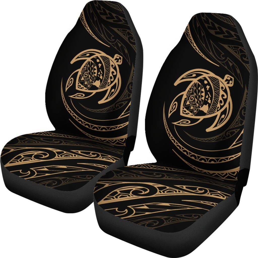 Hawaii Turtle Car Seat Covers - Gold - Frida Style Universal Fit Black - Polynesian Pride