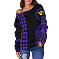 Hawaii Kanaka Polynesian Personalized Women's Off Shoulder Sweater - Purple - Polynesian Pride