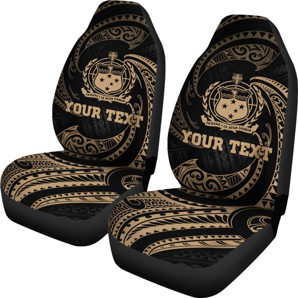 Samoa Polynesian Custom Personalised Car Seat Covers - Gold Tribal Wave - Polynesian Pride