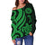 American Samoa Women's Off Shoulder Sweater - Green Tentacle Turtle - Polynesian Pride