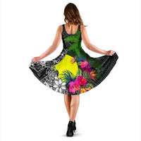 Palau Midi Dress - Turtle Plumeria Banana Leaf - Polynesian Pride