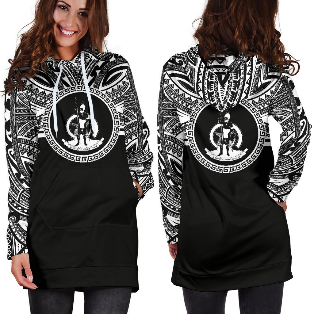 Vanuatu Women Hoodie Dress - Vanuatu Coat Of Arms Polynesian Black Color - Polynesian Pride
