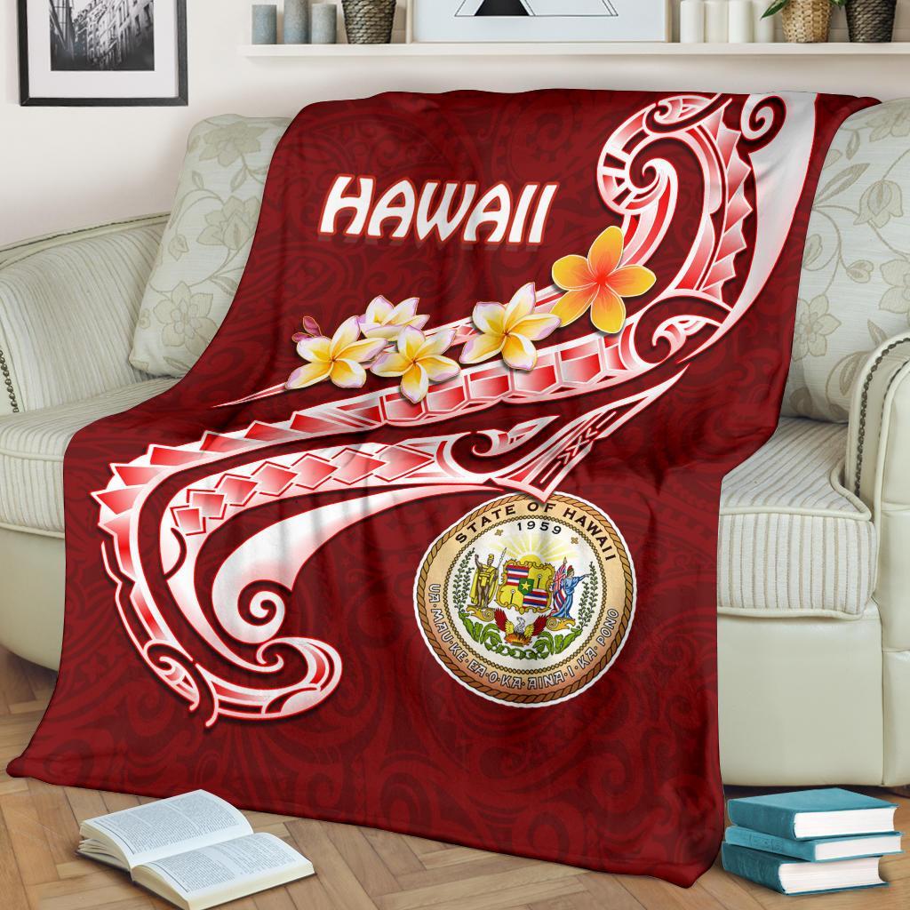 Hawaii Premium Blanket - Hawaii Seal Polynesian Patterns Plumeria White - Polynesian Pride