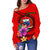 Samoa Polynesian Women's Off Shoulder Sweater - Floral With Seal Red - Polynesian Pride