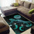 Tahiti Polynesian Area Rugs - Turtle With Blooming Hibiscus Turquoise - Polynesian Pride