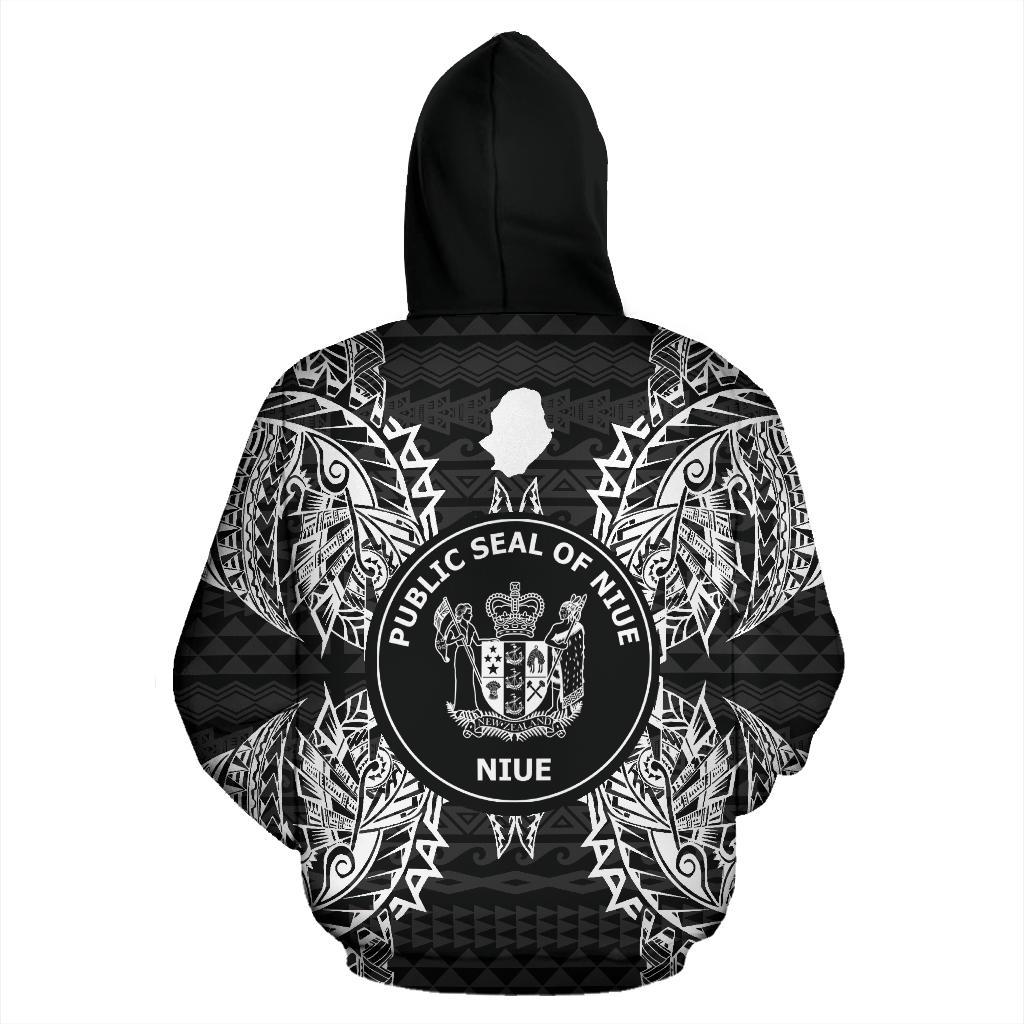 Niue Polynesian All Over Zip up Hoodie Map Black - Polynesian Pride