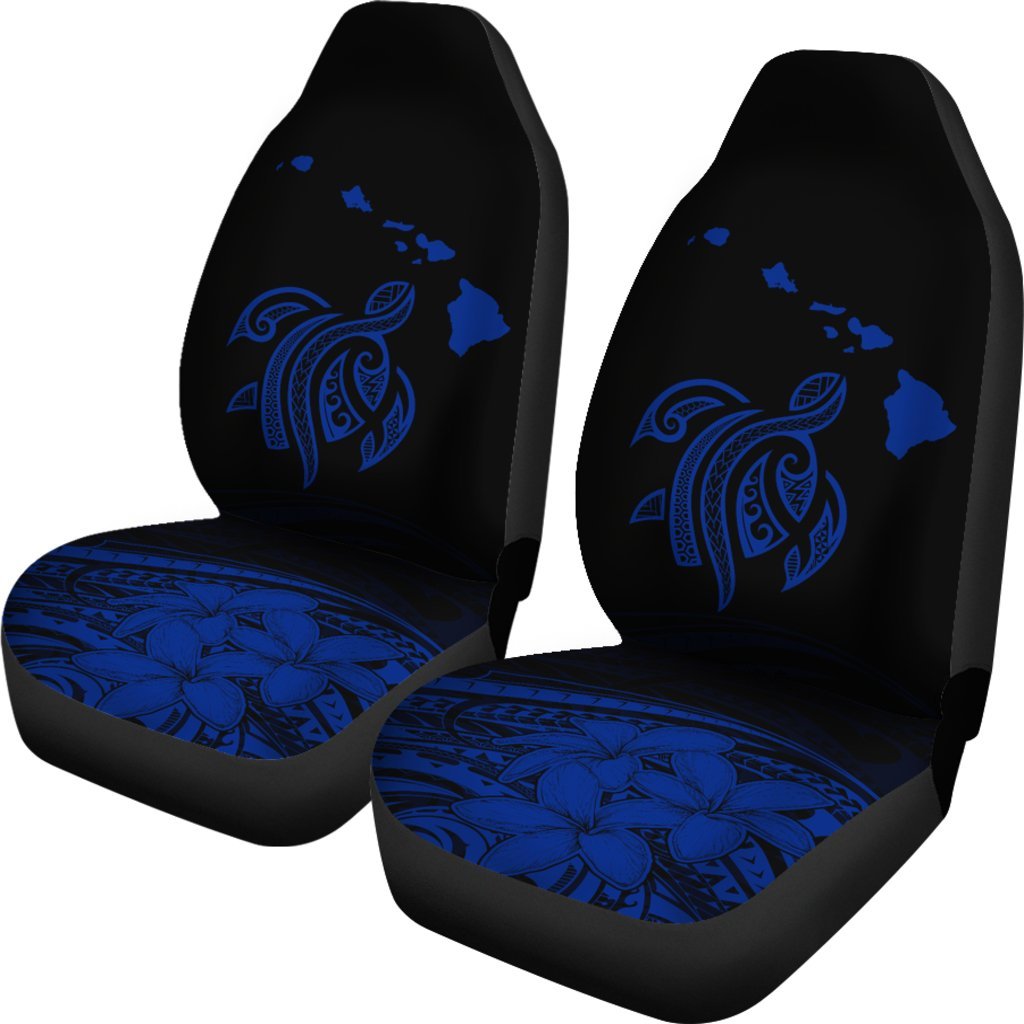 Hawaii Map Plumeria Polynesian Blue Turtle Car Set Covers Universal Fit Blue - Polynesian Pride