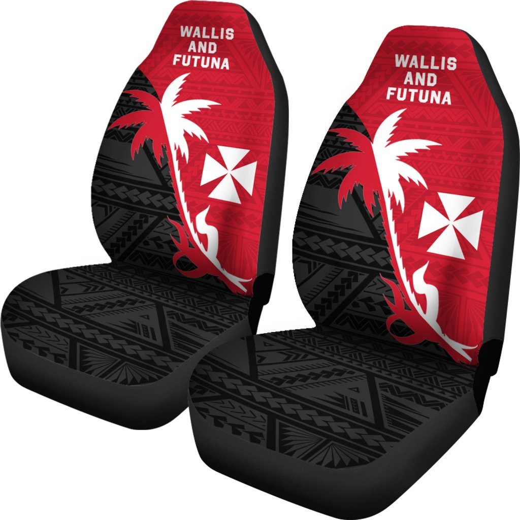 Wallis And Futuna Car Seat Covers - Wallis And Futuna Coat Of Arms Coconut Tree Universal Fit Black - Polynesian Pride