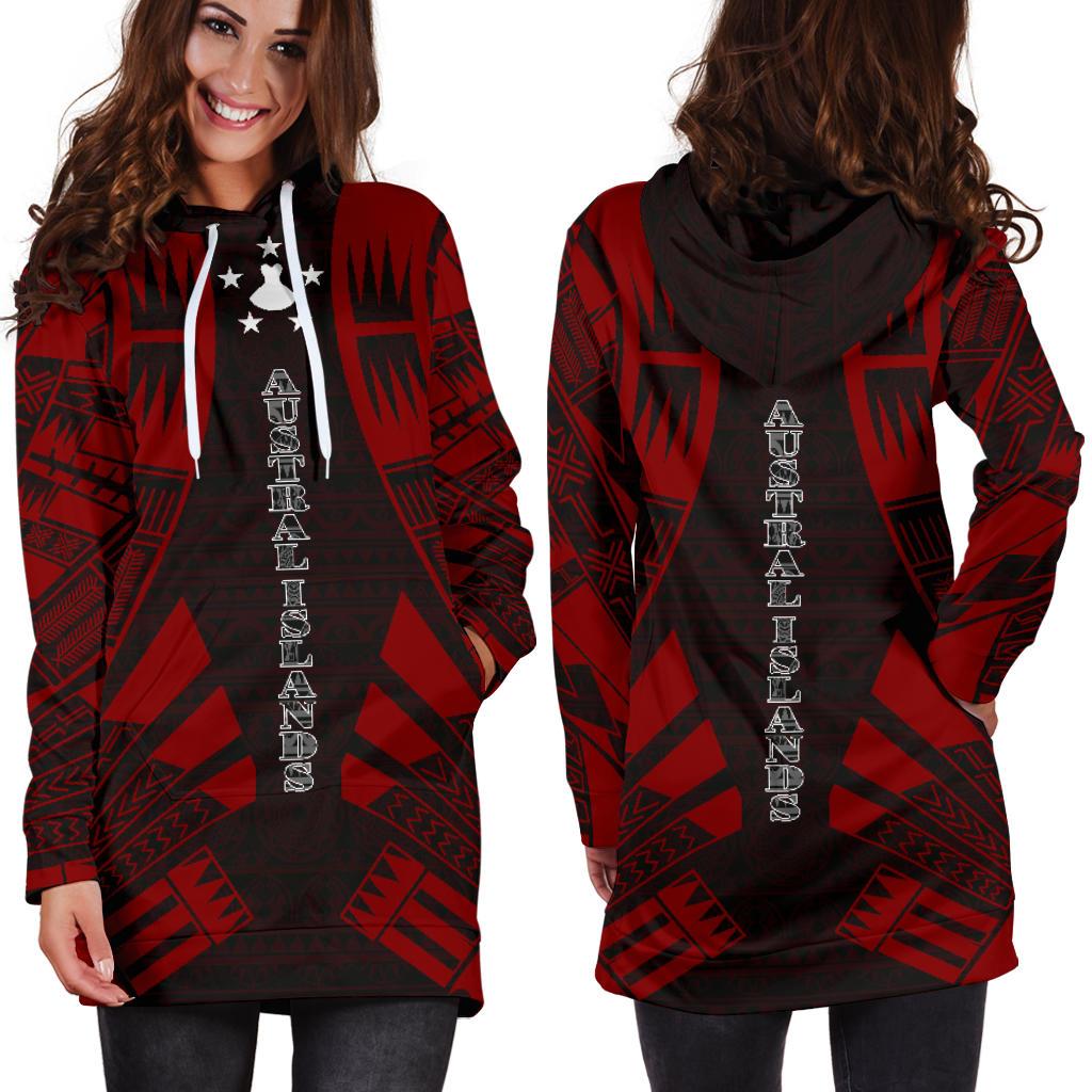 Austral Islands Hoodie Dress - Polynesian Tattoo Red - Polynesian Pride