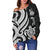 New Caledonia Women's Off Shoulder Sweater - White Tentacle Turtle - Polynesian Pride