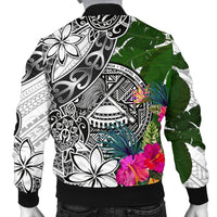 American Samoa Men's Bomber Jacket White - Turtle Plumeria Banana Leaf - Polynesian Pride