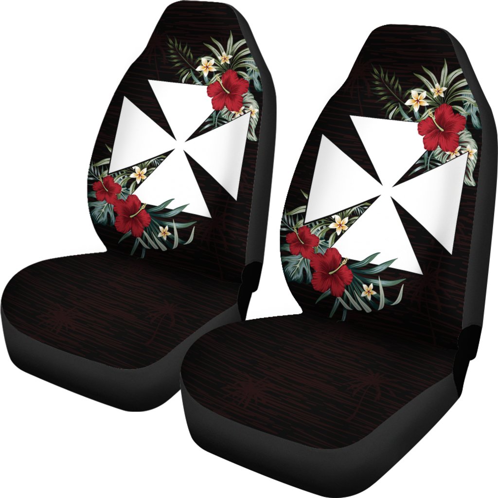 Wallis and Futuna Car Seat Covers - Wallis and Futuna Coat Of Arms Hibiscus - A02 Universal Fit Black - Polynesian Pride