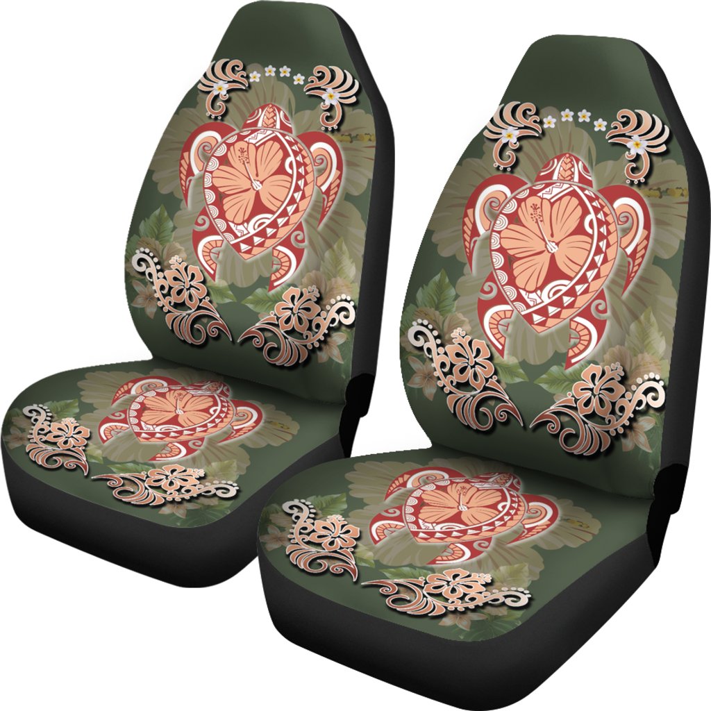 Hawaii Turtle Hibiscus Plumeria Car Seat Covers - Jessi Style - AH Universal Fit Green - Polynesian Pride