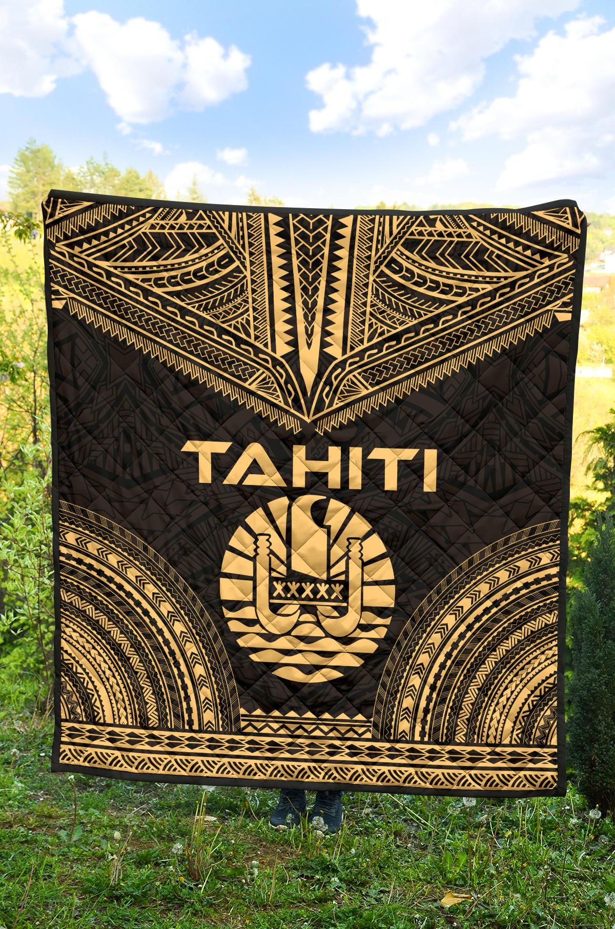 Tahiti Premium Quilt - Tahiti Flag Polynesian Chief Gold Version - Polynesian Pride