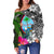 Guam Off Shoulder Sweater - Turtle Plumeria Banana Leaf - Polynesian Pride