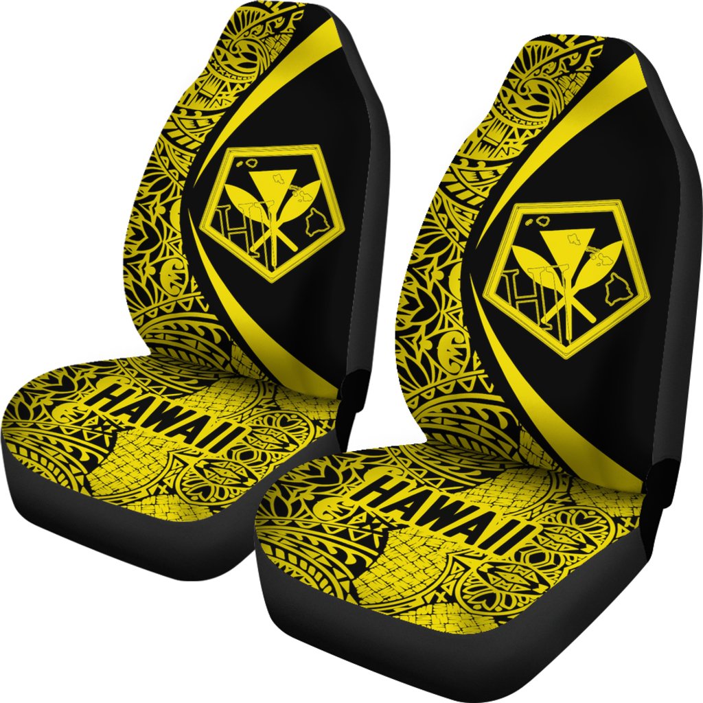 Hawaii Kanaka Polynesian Car Seat Covers - Circle Style Yellow Universal Fit White - Polynesian Pride