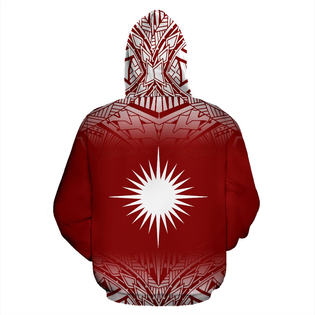 Marshall Islands Custom All Over Zip up Hoodie Fog Red - Polynesian Pride