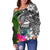 American Samoa Off Shoulder Sweater - Turtle Plumeria Banana Leaf - Polynesian Pride