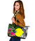 Palau Large Leather Tote Bag - Turtle Plumeria Banana Leaf Black - Polynesian Pride