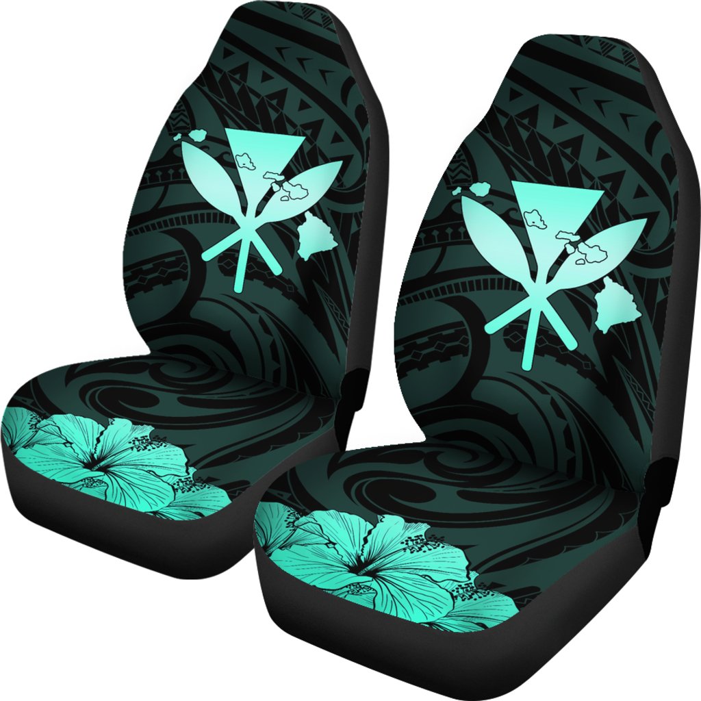 Hawaiian Kanaka Car Seat Covers Hibiscus Polynesian Love Turquoise Universal Fit Turquoise - Polynesian Pride