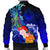 Marshall Islands Men's Bomber Jacket - Humpback Whale with Tropical Flowers (Blue) - Polynesian Pride