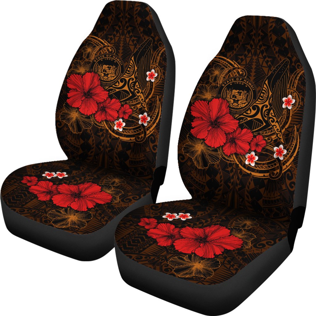 Polynesian Hawaii Car Seat Covers - Humpback Whale with Hibiscus (Golden) - Polynesian Pride