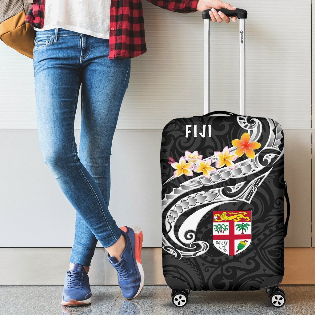 Fiji Luggage Covers - Fiji Seal Polynesian Patterns Plumeria (Black) Black - Polynesian Pride