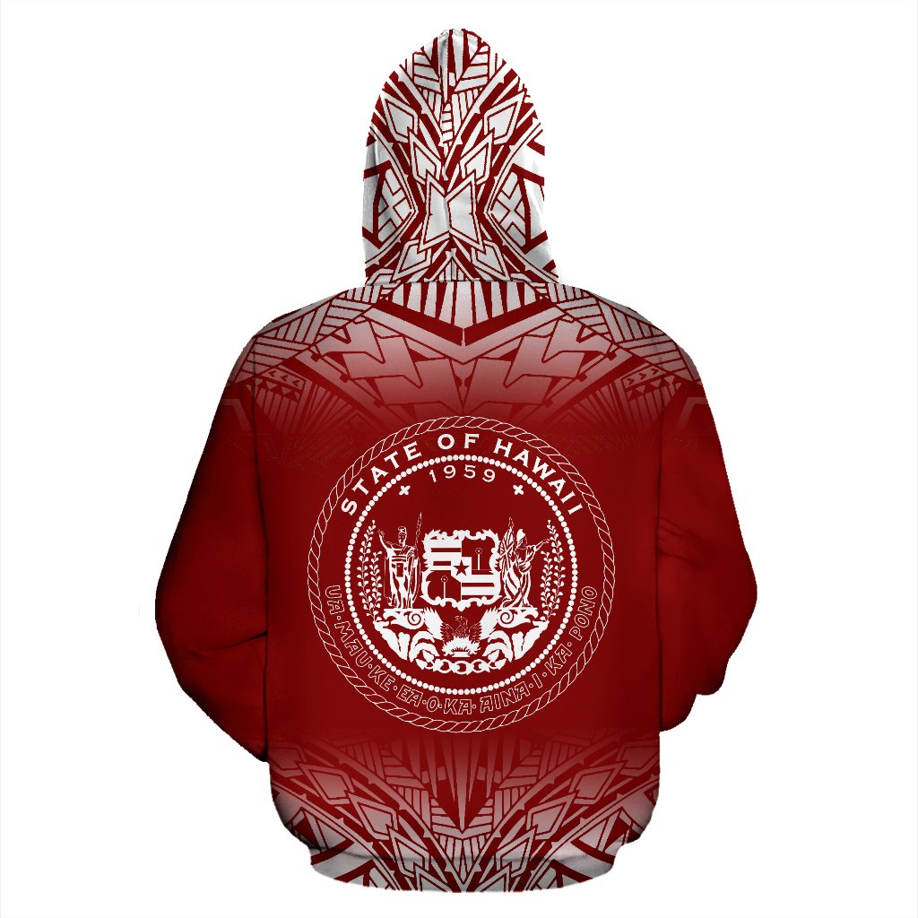Hawaii Custom All Over Zip up Hoodie Fog Red - Polynesian Pride