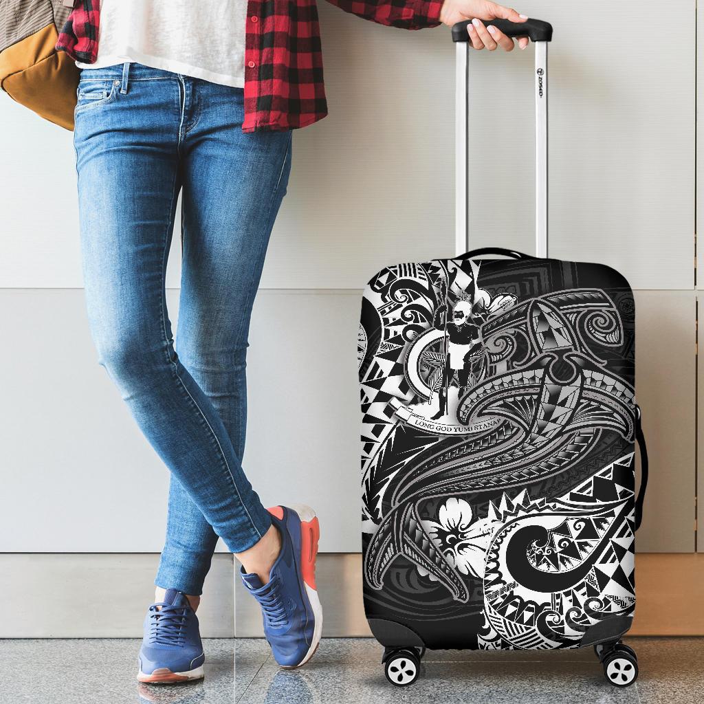 Vanuatu Polynesian Luggage Covers - White Shark Polynesian Tattoo White - Polynesian Pride
