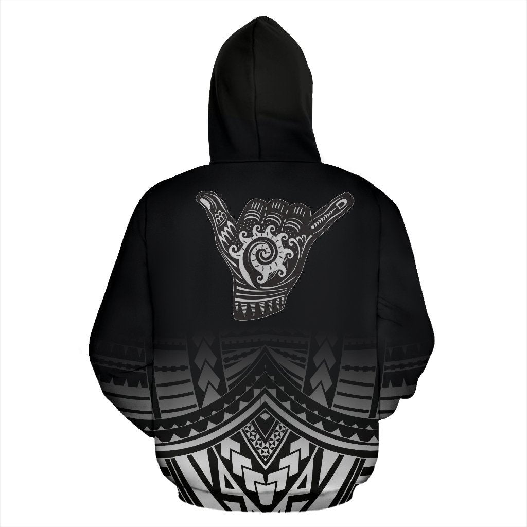Polynesian All Over Zip up Hoodie Shaka Black Version - Polynesian Pride