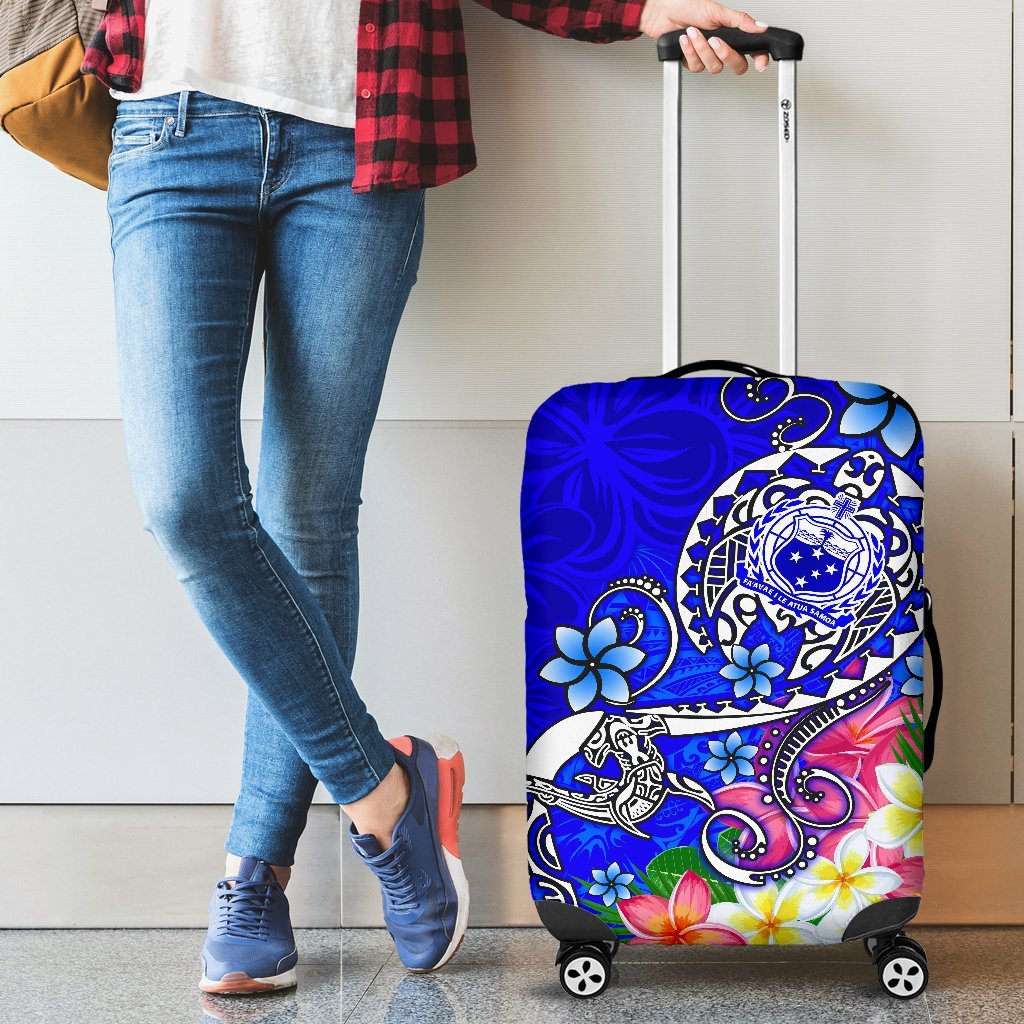 Samoa Luggage Covers - Turtle Plumeria (Blue) - Polynesian Pride