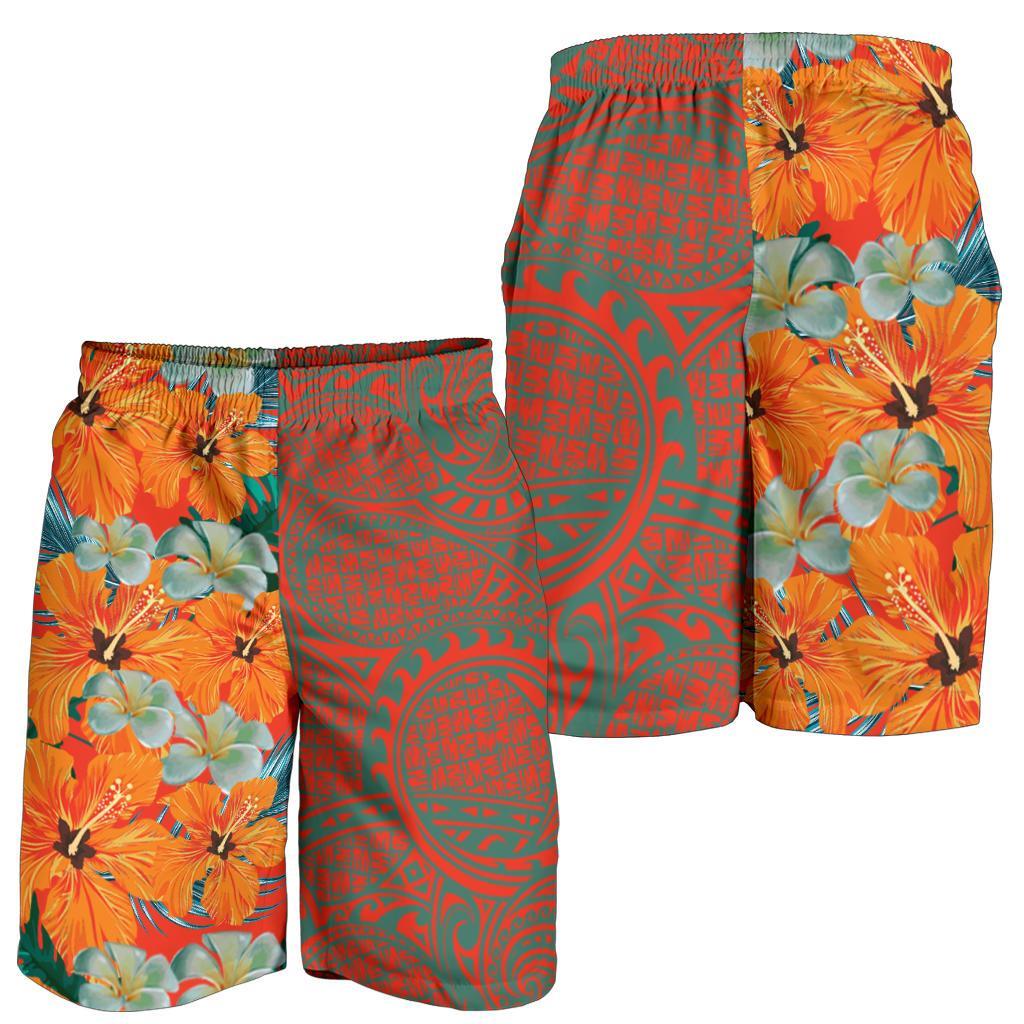 Tropical Polynesian - Hawaiian Men's Shorts - Haka Style Orange - Polynesian Pride