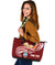 Guam Personalised Large Leather Tote Bag - Guam Seal Polynesian Patterns Plumeria (Red) - Polynesian Pride