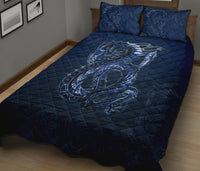 New Zealand Quilt Bed Set, Maori Manaia Quilt And Two Pillow Cases Blue - Polynesian Pride