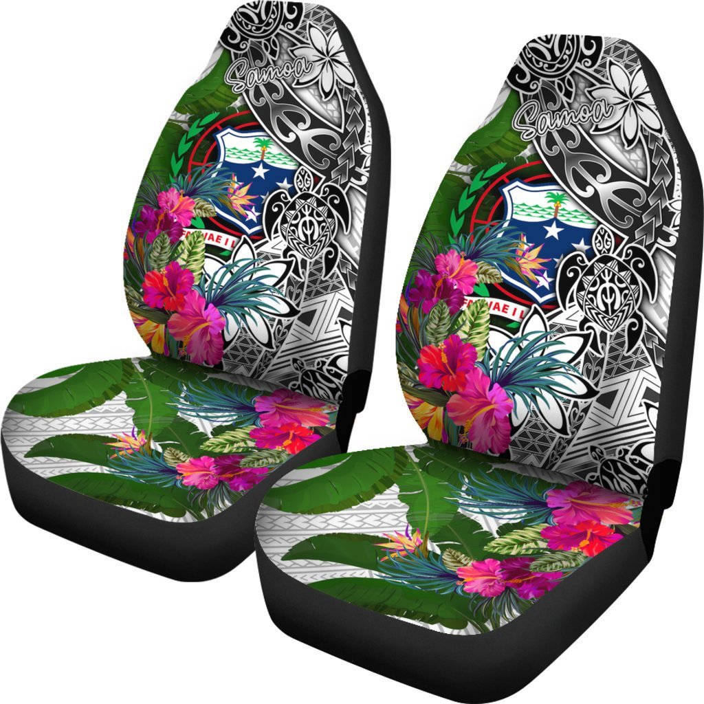 Samoa Car Seat Covers White - Turtle Plumeria Banana Leaf - Polynesian Pride